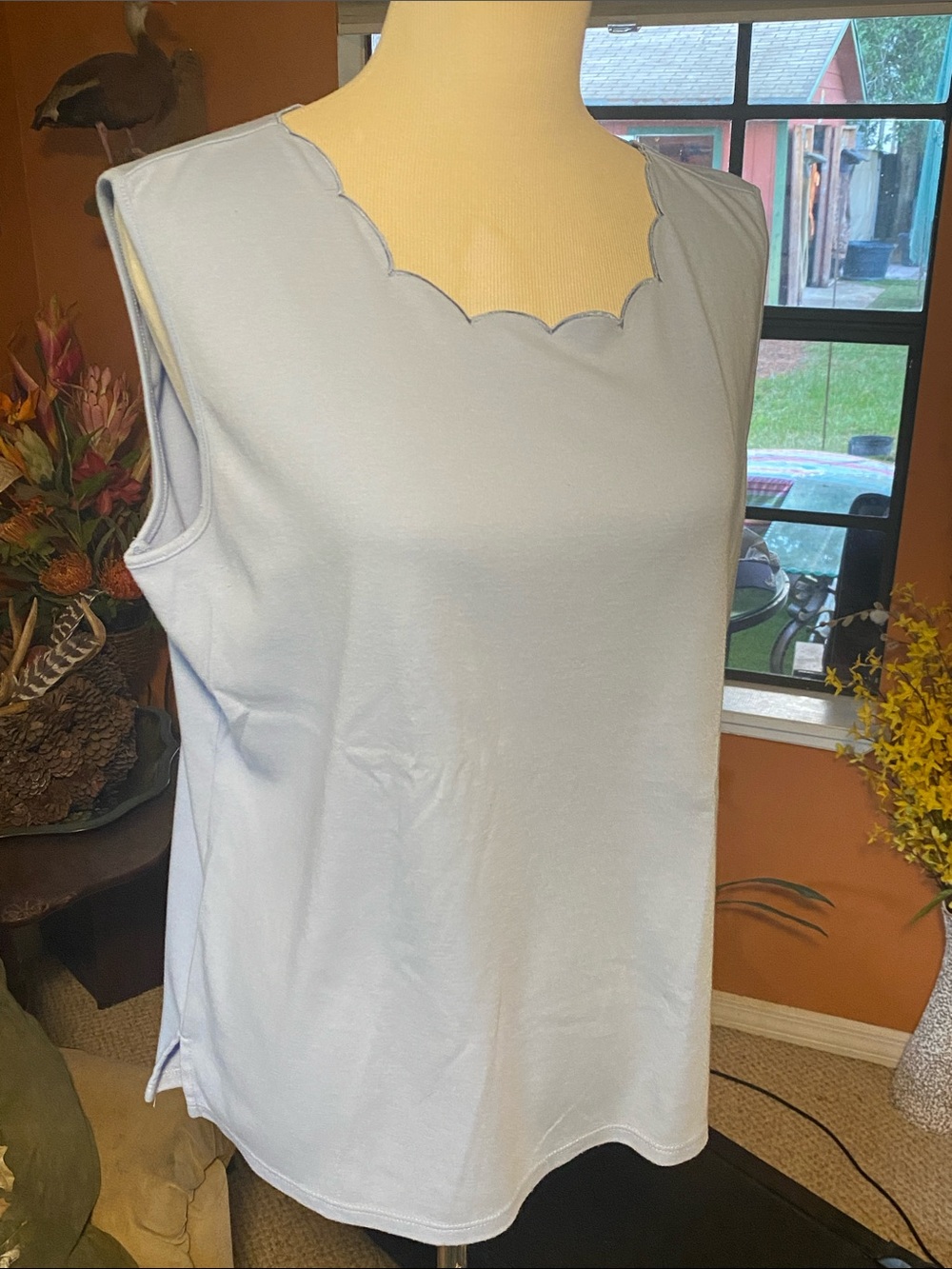 LIGHT Blue Scallop Neck Sleeveless Tank Top